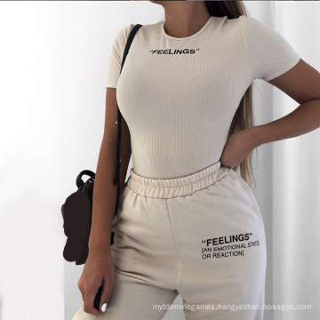 Wholesale Cotton Blend O Neck Short Sleeve One Piece White Bodysuit Women